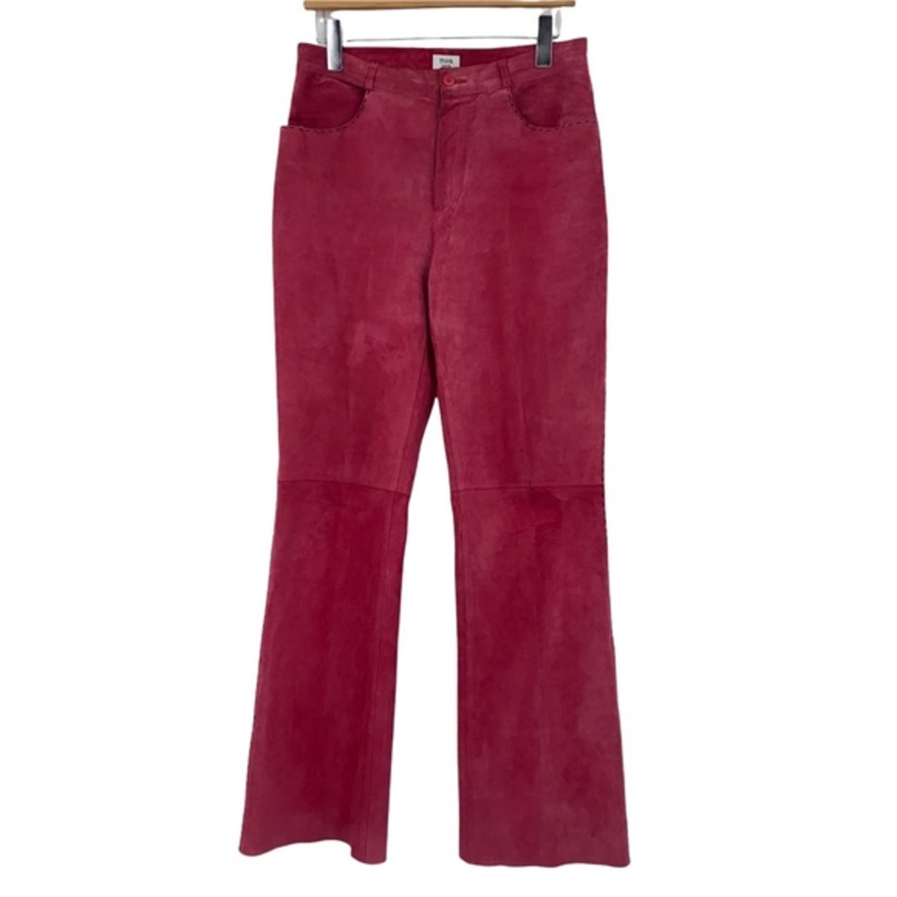 THINK TANK Y2K VINTAR Genuine Suede Leather Pink Bootcut Boho Pants Size 4